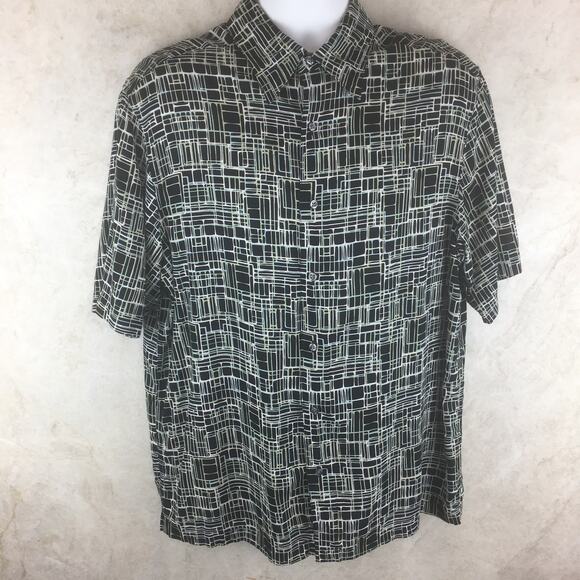 Claiborne Black Abstract Pattern Silky Short-Sleeve Shirt Men's Size L - Picture 1 of 13